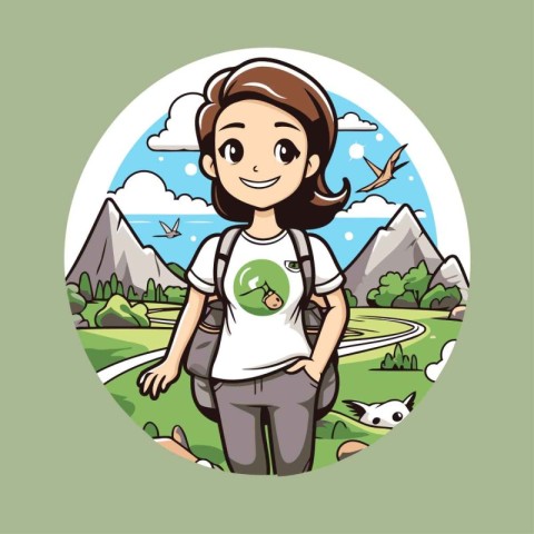 traveler girl cartoon icon vector illustration graphic design in