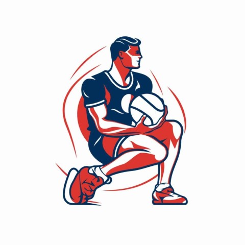 Illustration of a basketball player holding ball looking to side