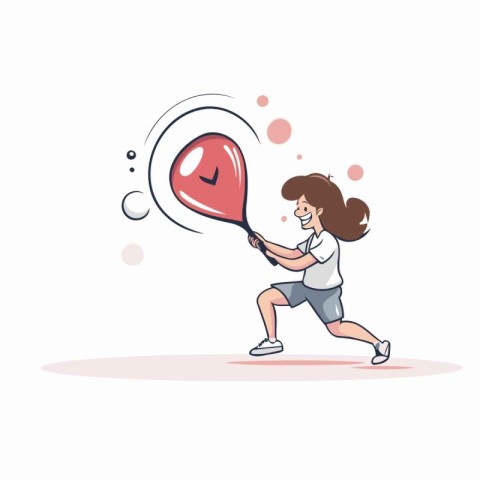 Vector illustration of a girl playing tennis with a racket and a