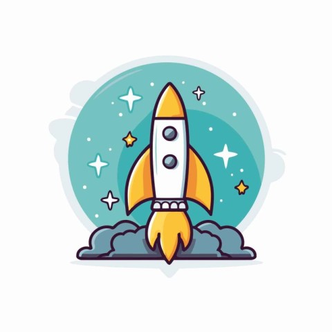 Rocket launch line icon. Start up concept. Vector flat illustrat