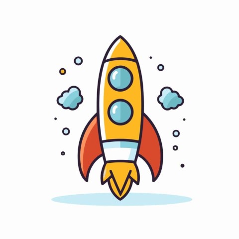 Rocket flat line icon. Spaceship. start up concept. Vector illus