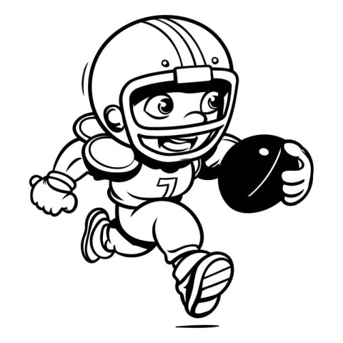 Black and White Cartoon Illustration of American Football Player