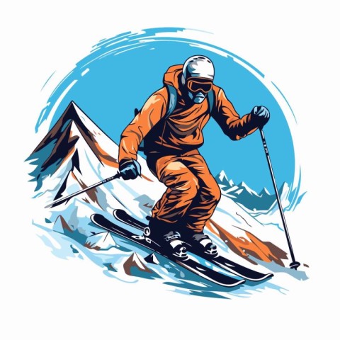 Skier in mountains. Vector illustration of skier in mountains.