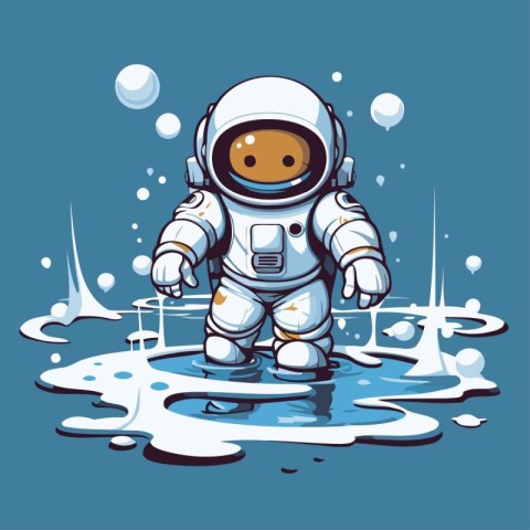 Astronaut in a puddle of water. Vector illustration.