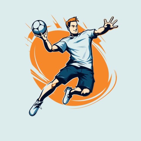 Soccer player jumping and kicking a ball in the air. Vector illu