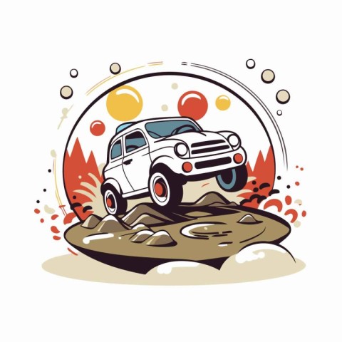 Off-road car on the road. Vector illustration on white backgroun