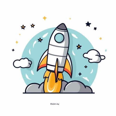 Rocket icon in flat design style. Vector illustration. Isolated