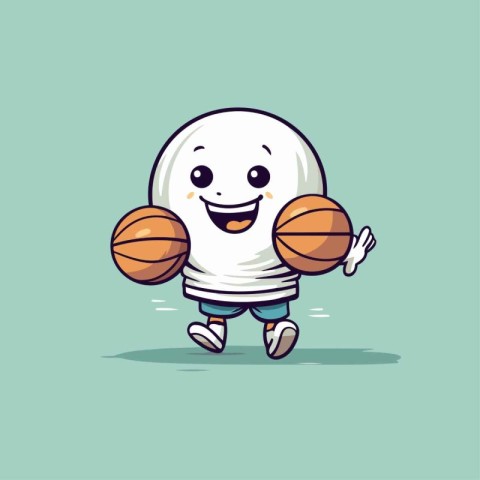 Cute cartoon basketball player character with ball and racket ve