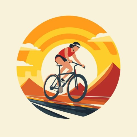 Cyclist riding on the road. Flat design vector illustration.