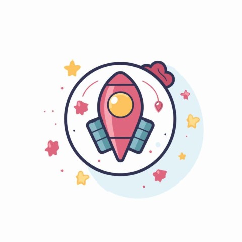 Rocket icon in flat color style. Spaceship vector illustration o