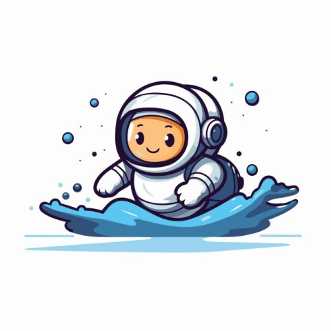 Cute cartoon astronaut on the water. Vector illustration isolate