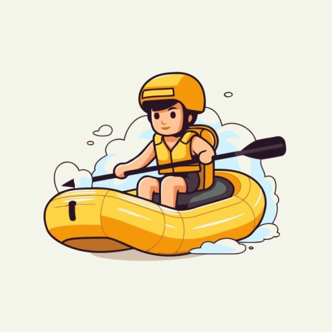 Cute boy in a kayak. Vector illustration in cartoon style.