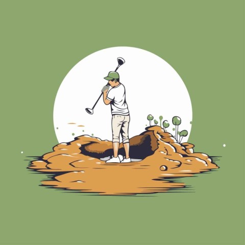 Golfer playing golf on the golf course. Vector illustration.