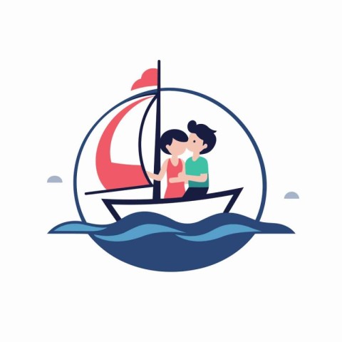 Couple in love on sailboat. Vector illustration in flat style