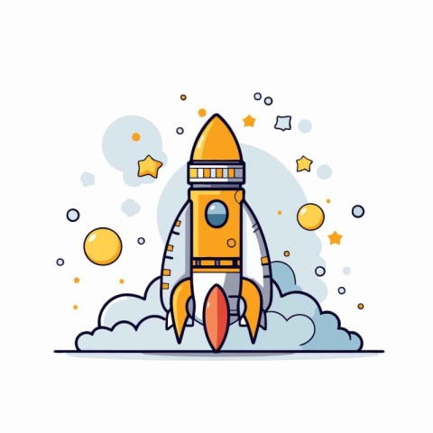 Space rocket in flat line style. Vector illustration for your de