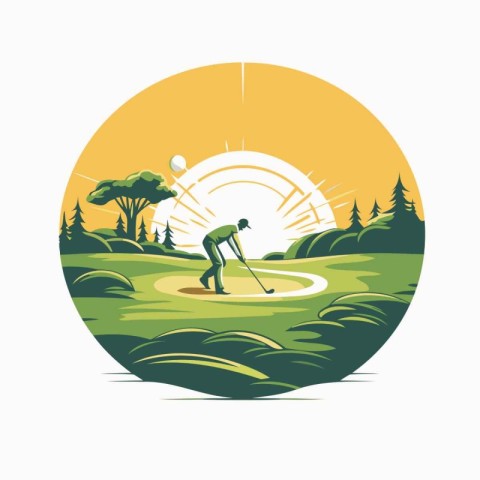 Golf club vector illustration. Golf player on the golf course.