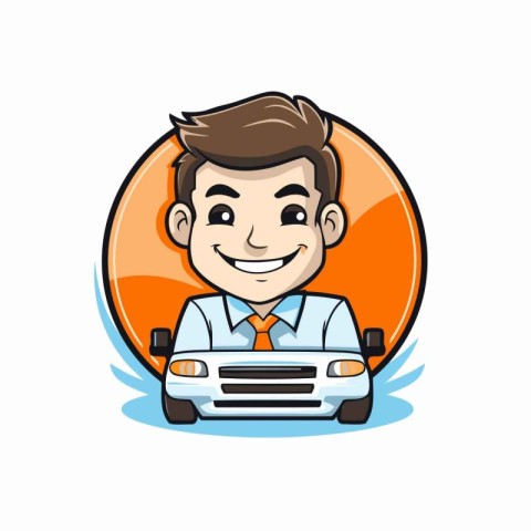 Businessman Car Cartoon Mascot Character Vector Icon Illustratio