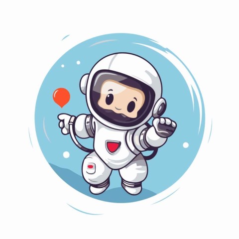 Astronaut holding a red balloon in his hand. Vector illustration