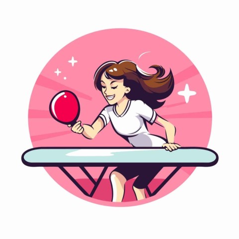 Girl playing table tennis. Vector illustration in cartoon style