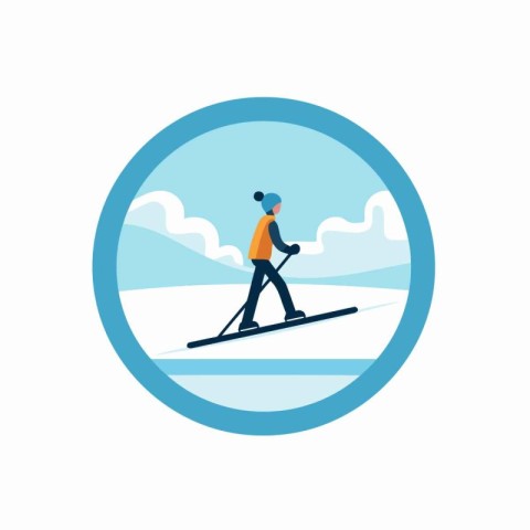 Ski resort flat icon. Vector illustration of skier in helmet and