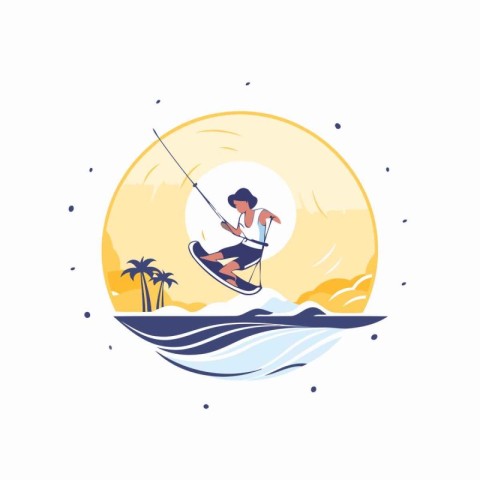 Windsurfing on the sea. Vector illustration in flat style.