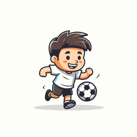 Cute boy playing soccer. Cartoon character design. Vector illust