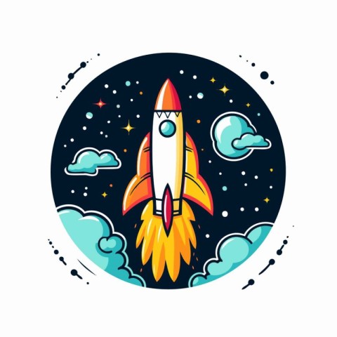 Space rocket in the night sky. Vector illustration in cartoon st