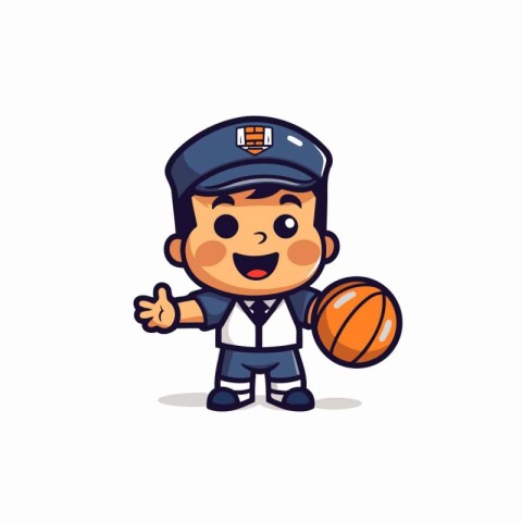 Cute Boy Playing Basketball Cartoon Mascot Character Vector Illu