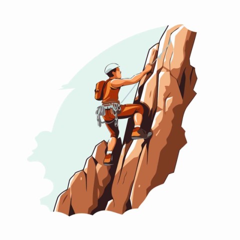 Climber on the cliff. Vector illustration isolated on white back