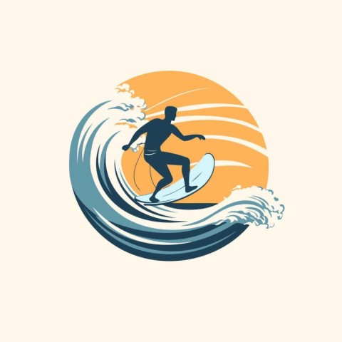 Surfer logo. Surfer silhouette on a wave. Vector illustration