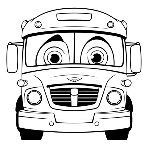 Cartoon bus with eyes and mouth. vector illustration in black an