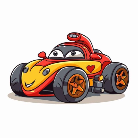 Cartoon race car with a smile. Vector illustration on white back