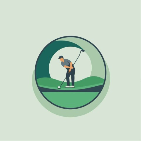 Golfer playing golf round icon. Flat design style vector illustr