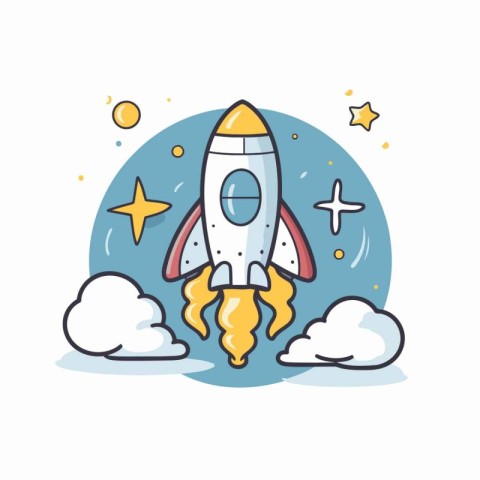 Rocket icon in flat design style. Vector illustration on white b