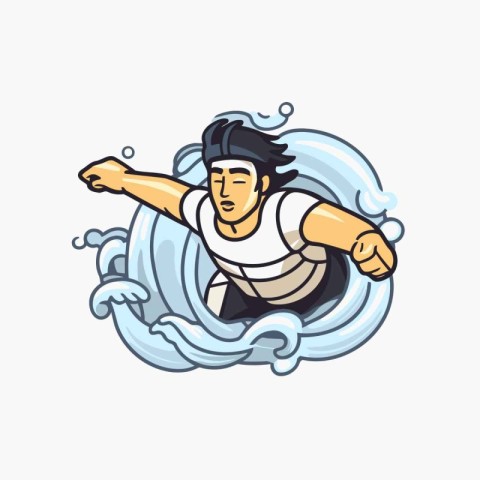 Surfer in the water. Vector illustration of a man surfing on a w