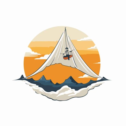 Hang glider on the sea. Vector illustration on white background.