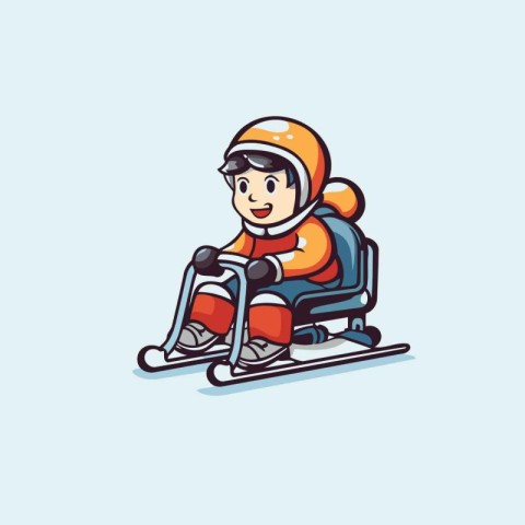 Skiing boy vector illustration. Cartoon skier boy riding a snowm