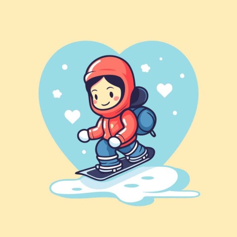 Cute girl skier. Vector illustration in a flat style.