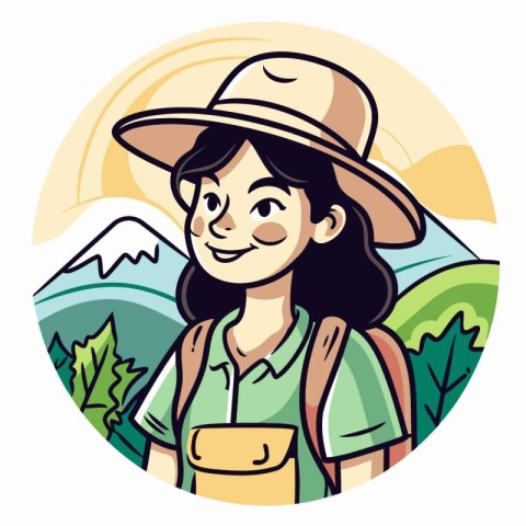 Illustration of a female hiker smiling and looking at the camera