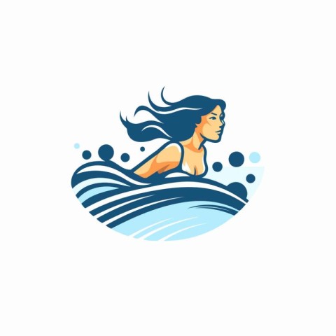 Beautiful woman swimming in the sea. Vector illustration on whit