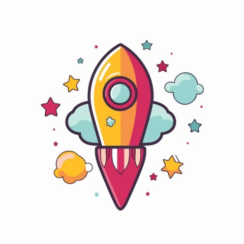 Rocket cartoon icon. Space exploration and cosmos theme. Isolate