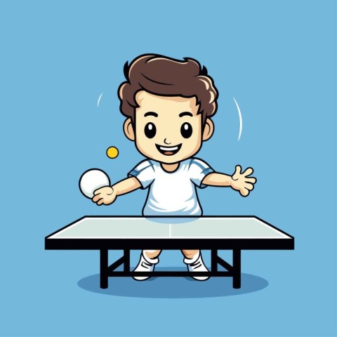 Boy Playing Table Tennis - Cartoon Vector IllustrationÃ¯Â»Â