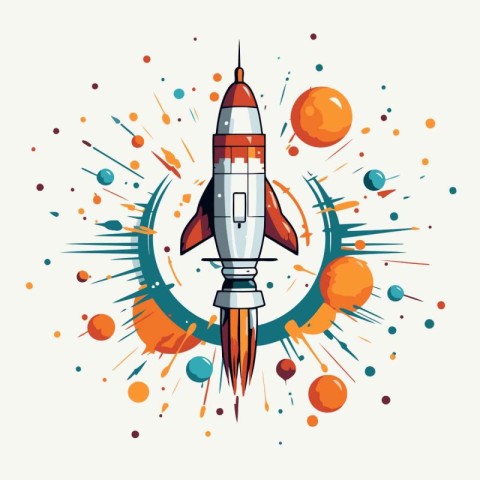 Space rocket. Vector illustration in flat style. Isolated on whi