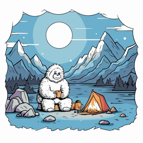 cute bear with tent camping in the camp vector illustration grap