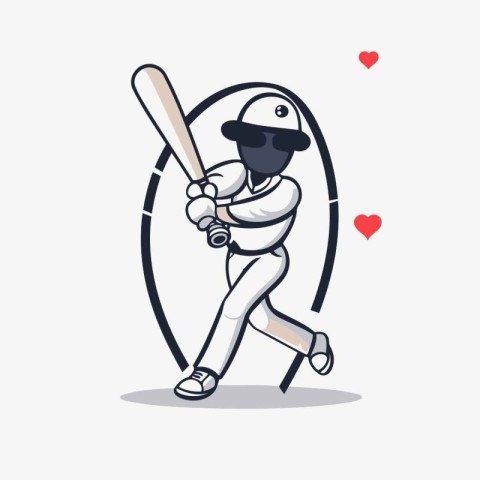 Baseball player with bat and ball. Vector illustration in cartoo