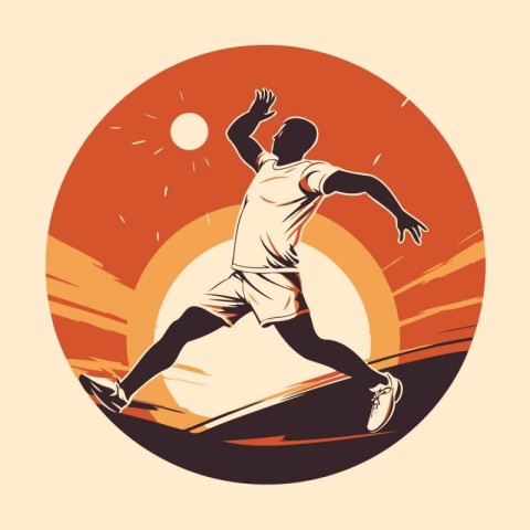 Skateboarder jumping on the sunset. Vector illustration. Vintage