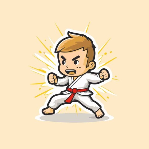 Taekwondo Boy Cartoon Mascot Character Vector Illustration
