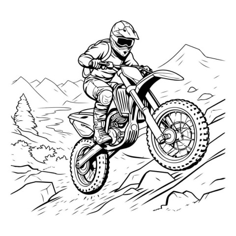 Motocross rider on a mountain road. Vector illustration of a mot