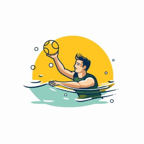 Man playing paddle board. Flat style vector illustration on a wh