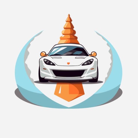 Vector illustration of a car in the center of a circle with a pl